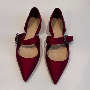 Zara Woman Red satin Ballerina Buckle Flats